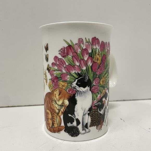 Dunoon Porcelain Coffee/Tea Mug Cat Red Floral Kittens Made In England 10oz - Picture 3 of 7